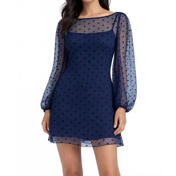 AMANDA UPRICHARD Dresses & Skirts - NEW AMANDA UPRICHARD sheer polka dot mini dress in navy